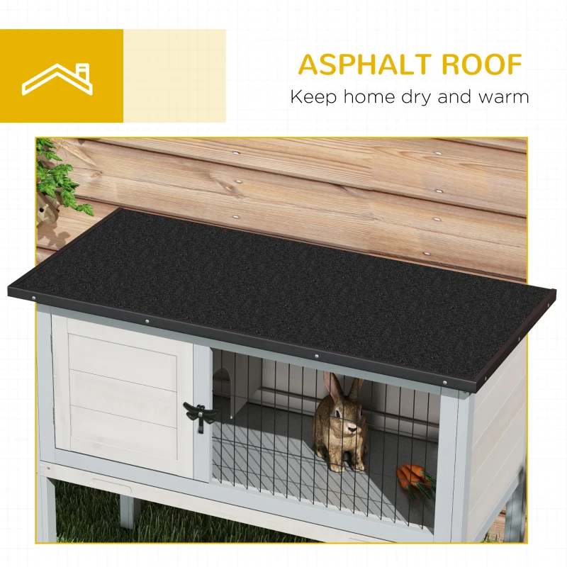 PawHut Wooden Rabbit Hutch with Openable Asphalt Roof, Tray, Light Grey