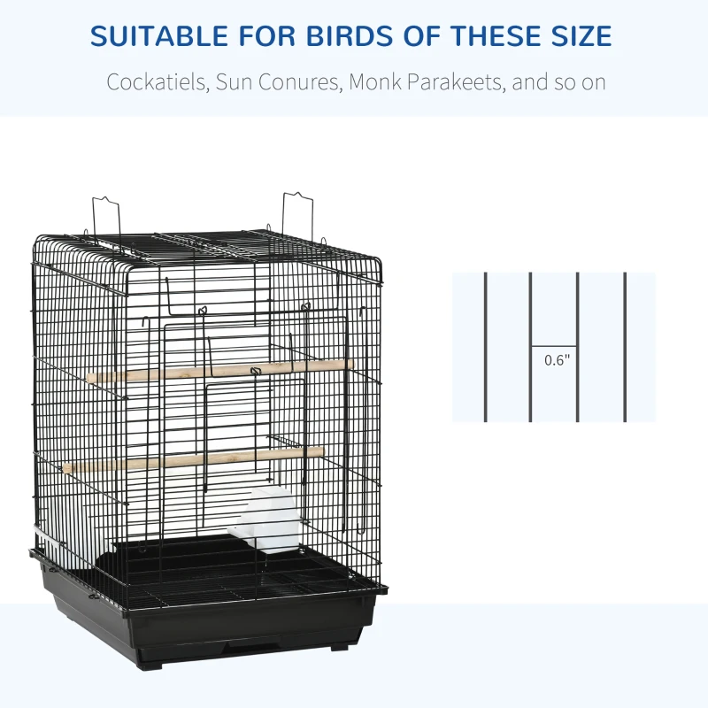PawHut 23" Bird Cage Flight Parrot House Cockatiels Playpen with Open Play Top and Feeding Bowl Perch Pet Furniture Black