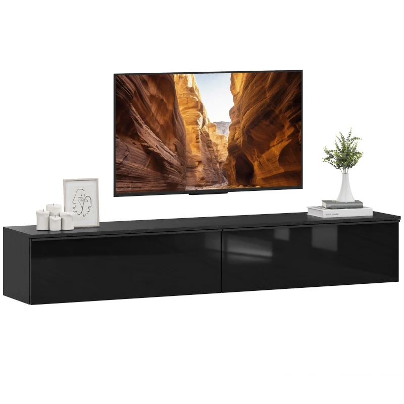 HOMCOM Wall Mounted TV Stand, Floating TV Cabinet with Storage, for TVs up to 70", High Gloss Effect, Black