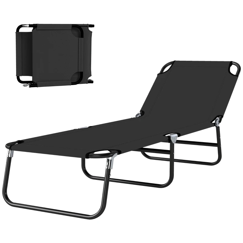 Outsunny Outdoor Folding Lounge Chair, Steel Tanning Chair with Reclining Back, Breathable Mesh for Beach, Yard, Patio, Black