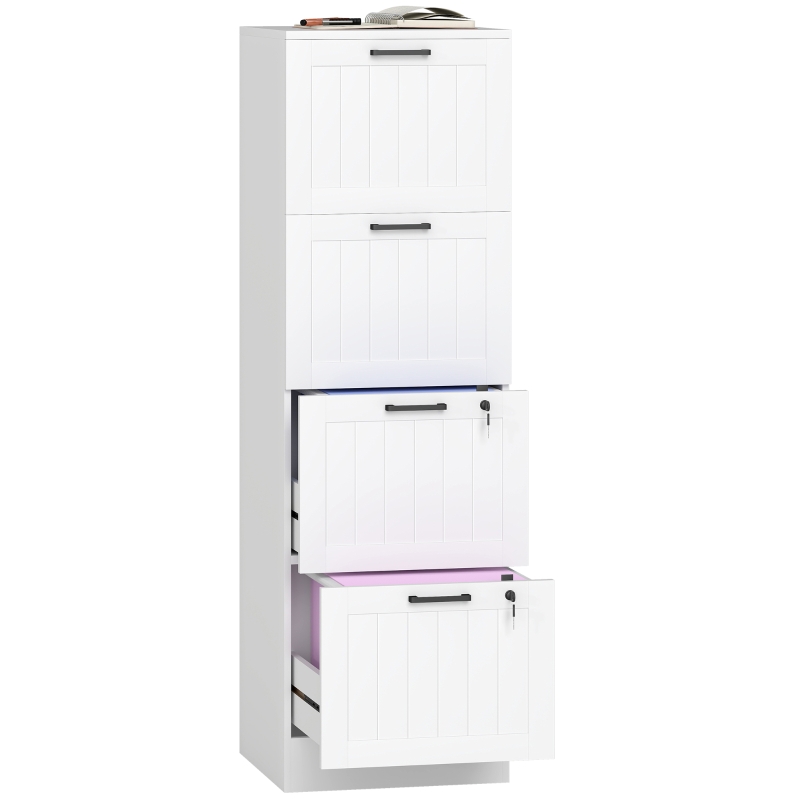 HOMCOM 4 Drawer Filing Cabinet with Lock, Office Storage Cabinet with Adjustable Hanging Bars for A4 Letter Size Files, White