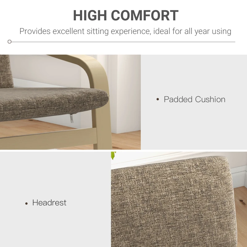 HOMCOM Modern Accent Chair, Linen-Feel Upholstered Living Room Chair with Wood Curved Legs for Balcony, Dark Brown