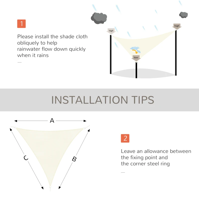 Outsunny Triangle 10' x 10' x 10' Outdoor Sun Shade Sail, Garden Cover UV Block Fabric Canopy for Patio, Deck, Cream