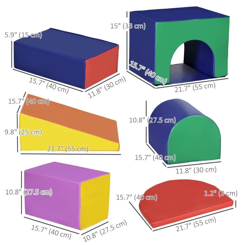 Qaba 7-piece Soft Play, Foam Climbing Blocks for Toddlers, Kids' Educational Climbing Crawling Toys, Kids Foam Play Set Stairs and Ramp, Multicolored