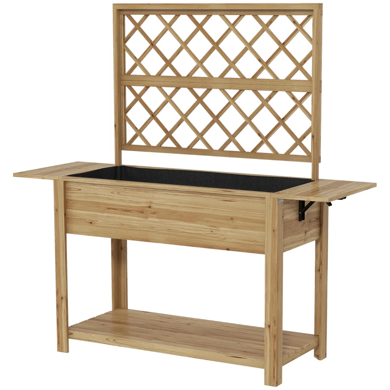Outsunny Wood Planter with Trellis for Climbing Plants, Raised Garden Bed with Foldable Shelves, 55.1" x 17.7" x 59.4", Natural