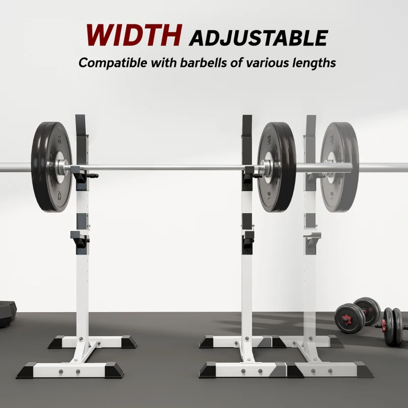 Soozier Adjustable Barbell Rack Stable Power Squat Stand Portable 2 Bars Barbell Holder Weight Rack, Black and White