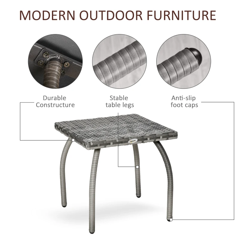 Outsunny 18" Rattan Coffee Table Outdoor Side Table Patio Wicker Furniture, Small Square with All-Weather PE for Garden, Balcony, Backyard, Poolside, Grey