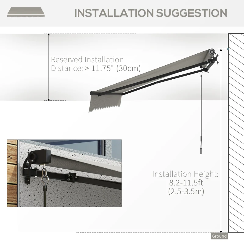 Outsunny 10' x 8' Retractable Awning, 280gsm UV Resistant Sunshade Shelter, for Deck, Balcony, Yard, Light Grey