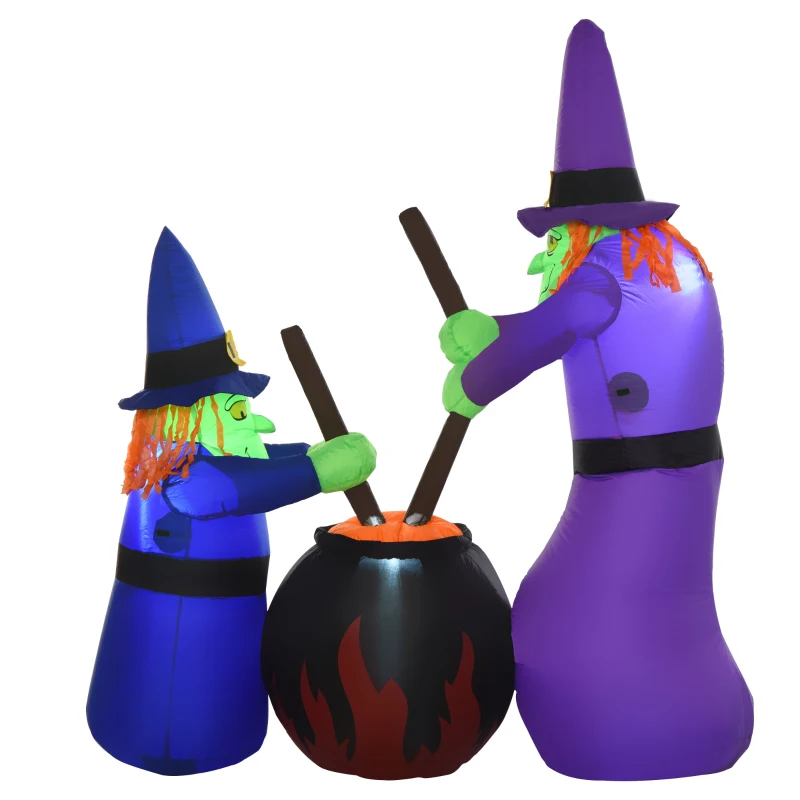 HOMCOM Outdoor Yard Colorful 5.5ft Blow Up Inflatable Halloween Two Old Witch and Magical Potions Decoration with LED for Indoor Outdoor House Party Display