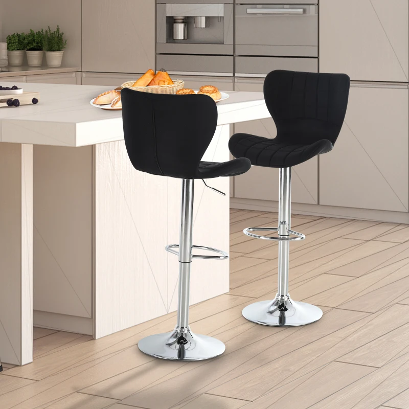 HOMCOM Set of 2 Counter Height Bar Stools Swivel Stool Height Adjustable Bar Chairs with Footrest for Kitchen Dining Home Pub, Black