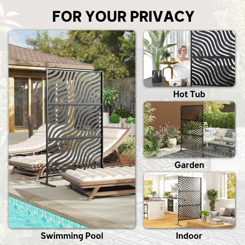 Outsunny Metal Outdoor Privacy Screen, Freestanding Outdoor Divider with Stand, 78" x 48", Black
