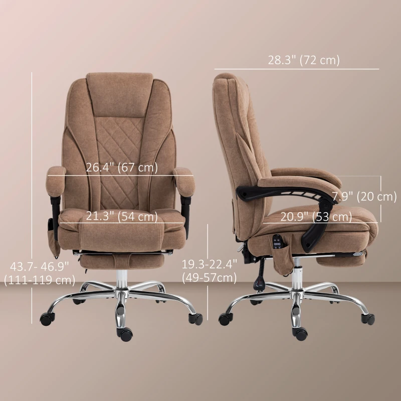 Vinsetto Massage Office Chair, Reclining Computer Chair with Adjustable Height and Footrest, Brown