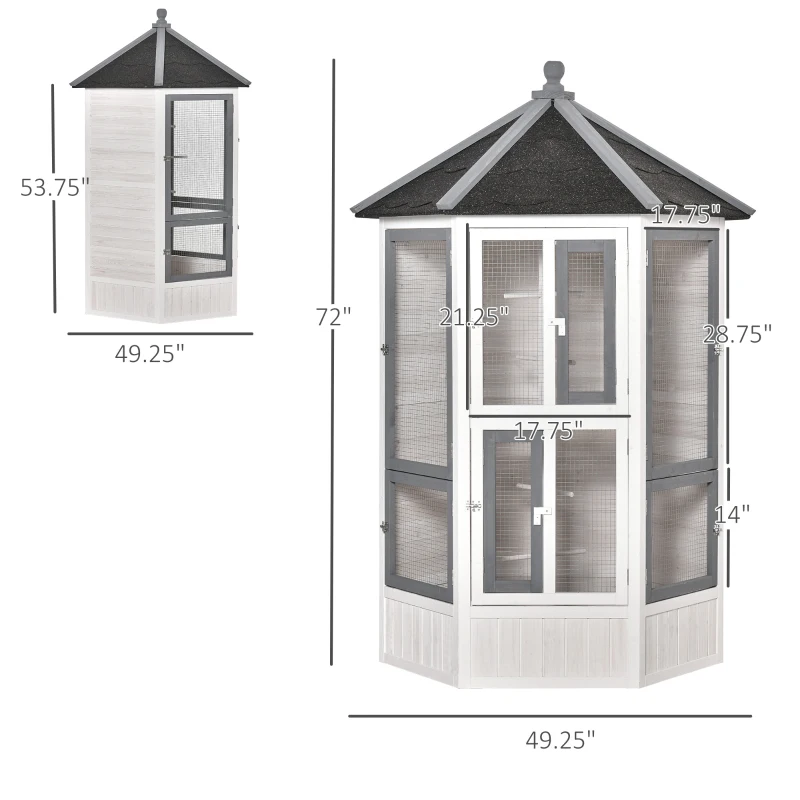 PawHut 72" Aviary Bird Cage, Includes Perches, Lockable Doors, Nesting Areas, Elegant Vintage Flight Enclosure Suitable for Small Parrots, Budgie, Canary, Cockatiel
