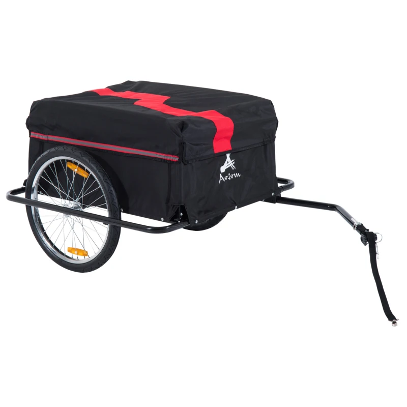 Aosom Bicycle Trailer Bike Cargo Trailer Garden Utility Cart Tool Carrier  with Removable Cover, Red