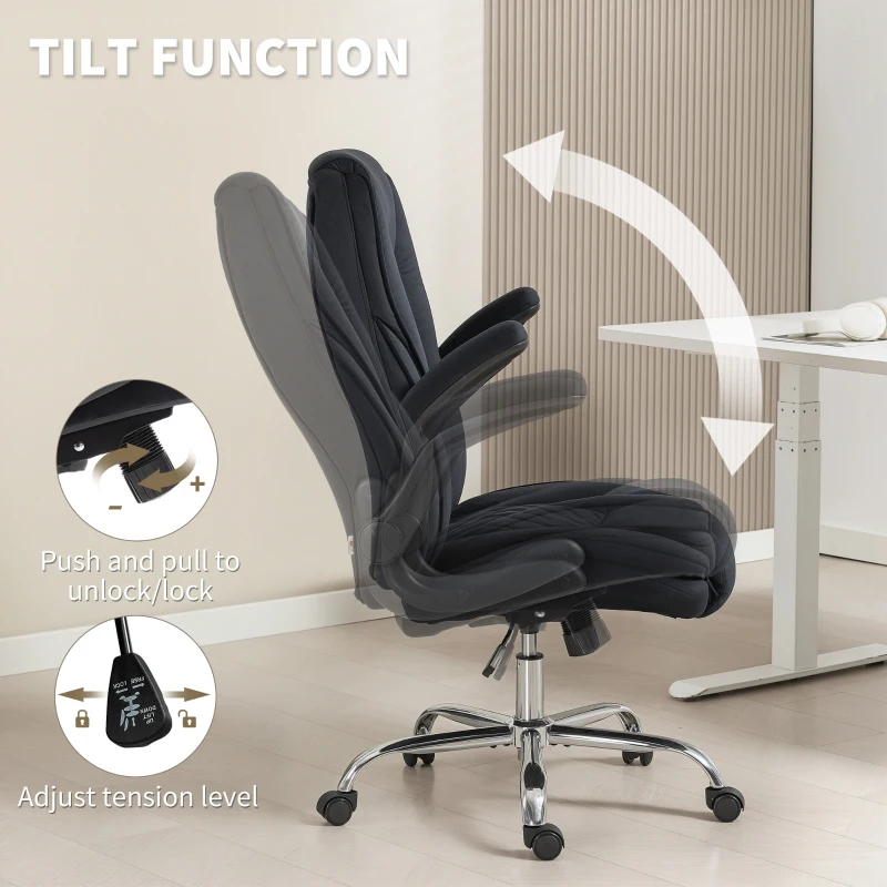 HOMCOM Executive Office Chair, Desk Chair with Flip-up Armrest, Diamond Fabric Computer Chair for Home Office, Black