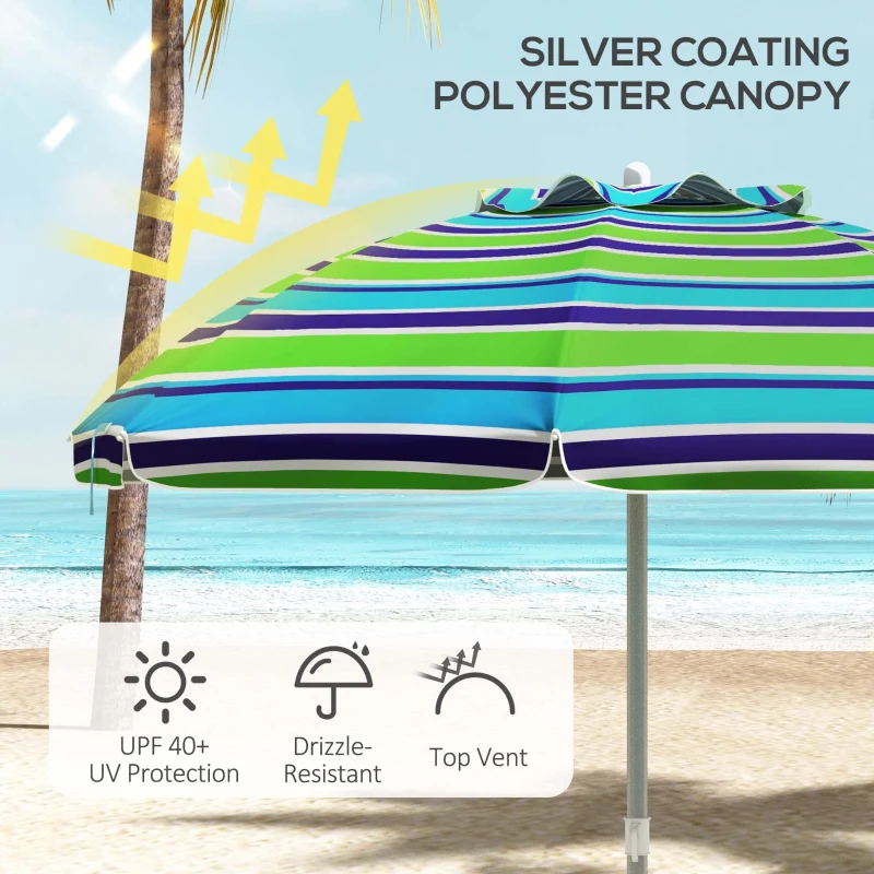 Outsunny 6ft Travel Beach Umbrella with Sand Anchor Height Adjustable Sun Umbrella with Tilt Bag 40+ UV Protection Multicolour