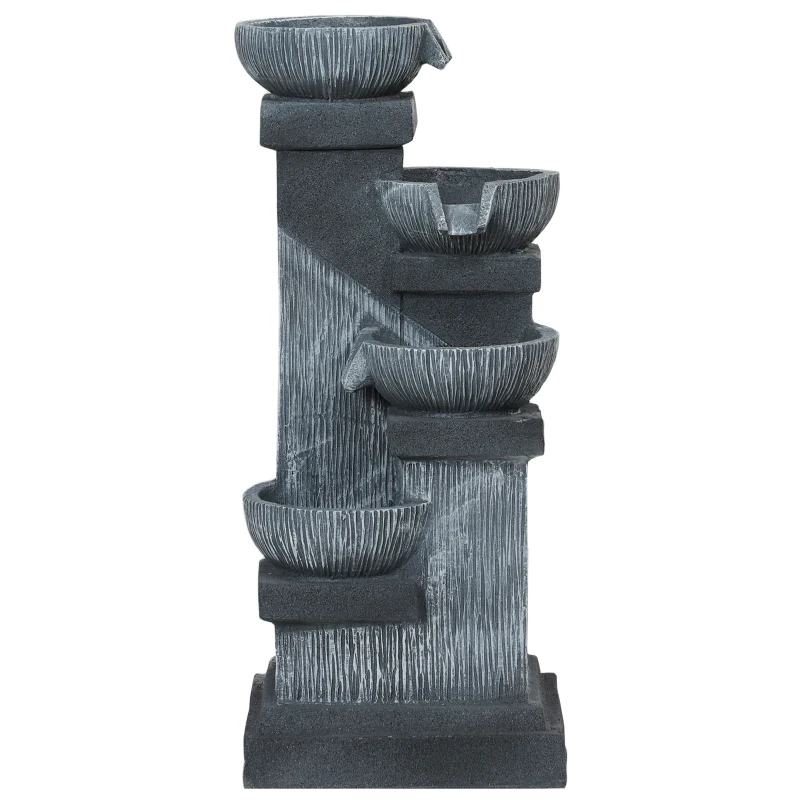 Outsunny 33.5" Water Fountain, 4-Tier Resin Cascading Bowls Outdoor Waterfall Fountain with LED Lights, Pump