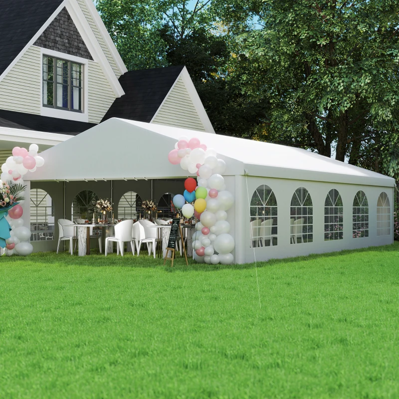 Outsunny 33'x20' Heavy Duty Steel Carport Garage Wedding Party Event Tent Shelter Gazebo Outdoor w/ Sidewalls Canopy Pavilion White