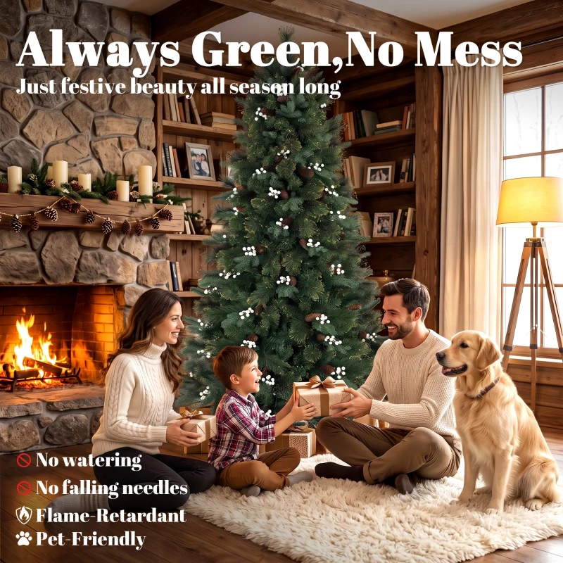 HOMCOM 6ft Christmas Tree with 716 Branch Tips, Easy-Assembly Hinged Design, Artificial Fir Xmas Tree for Home Office Holiday