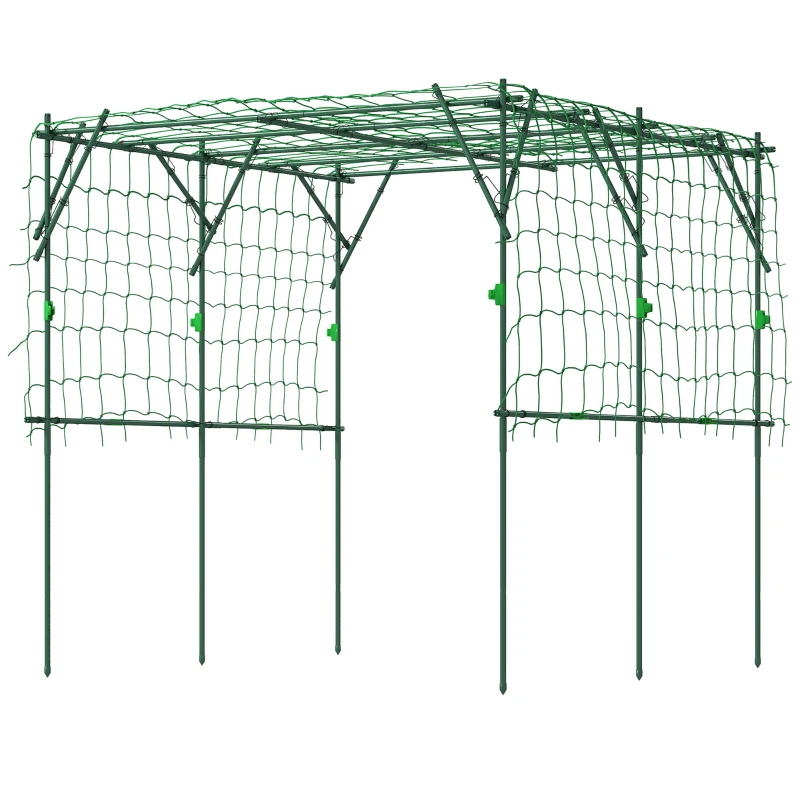 Outsunny Garden Arch Cucumber Trellis for Climbing Plants, 7.3 FT Tall Metal Plant Trellis Support with Climbing Net, Green