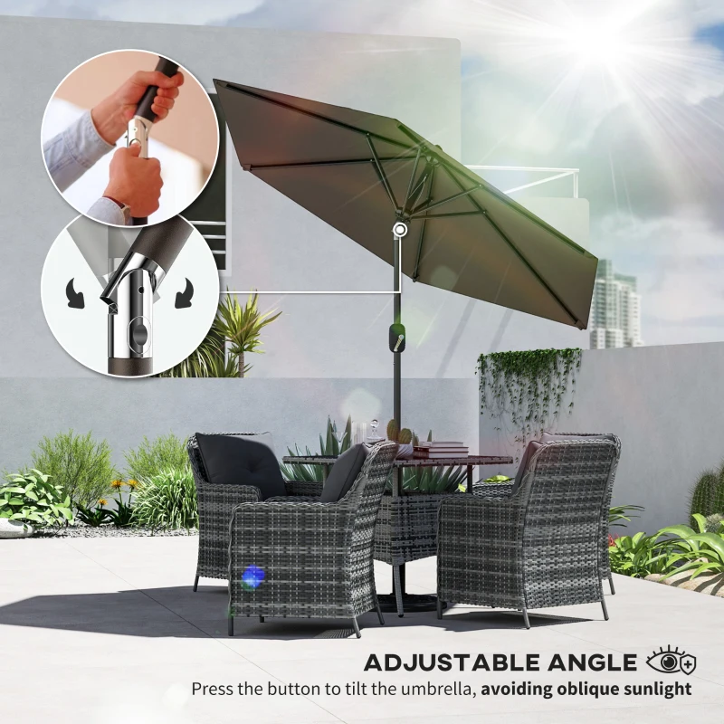 Outsunny Patio Sun Umbrella, Outdoor Parasol with 6 Ribs, Dark Grey