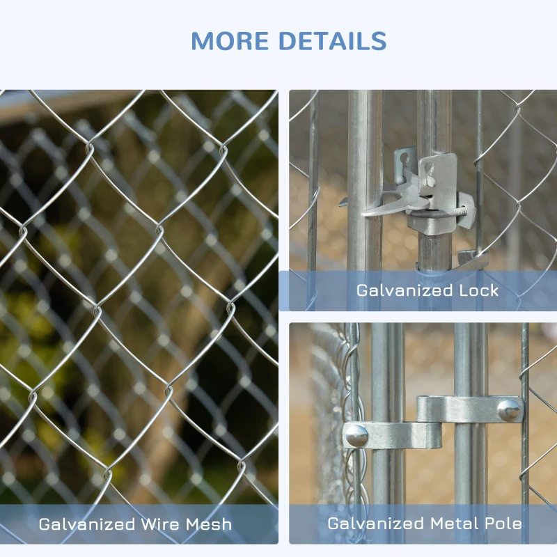 PawHut Dog Kennel Outdoor Galvanized Chain Link Fence Heavy Duty Pet Run House Chicken Coop with Secure Lock Mesh Sidewalls for Backyard Garden Silver, 13' L x 7.5' W x 5.9' H