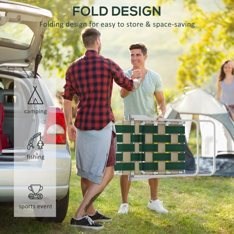 Outsunny Set of 2 Folding Patio Chairs, Portable Chair Set with Armrests for Camping, Garden, Pool, Beach, Backyard, Green
