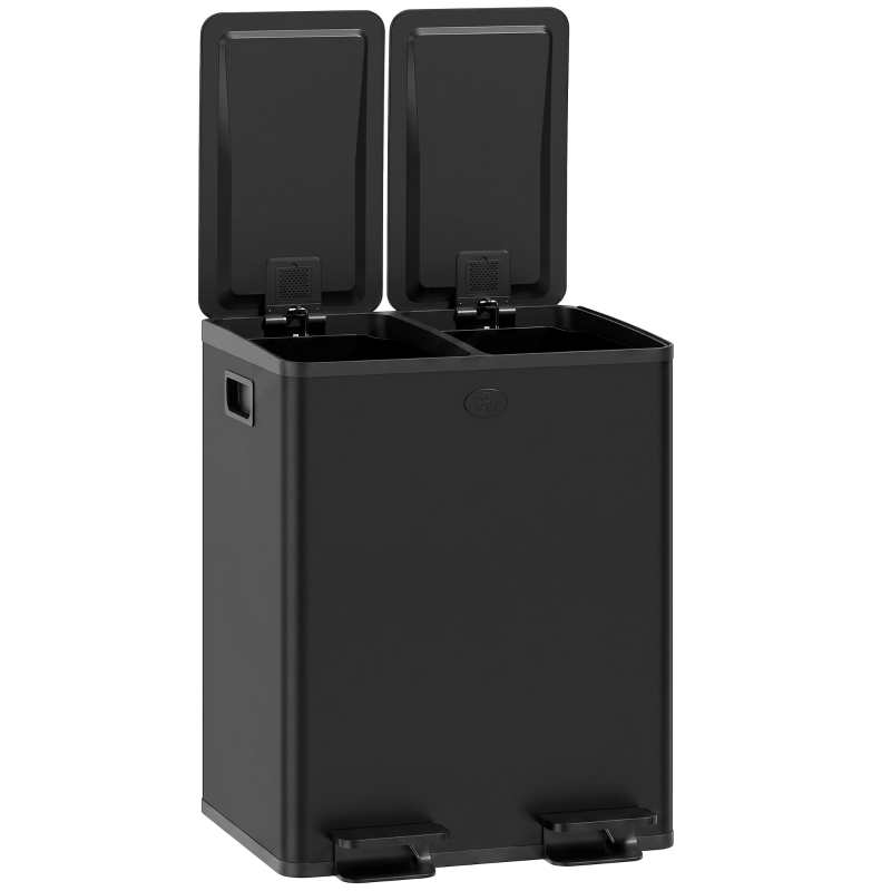 HOMCOM Garbage Bin, Soft-Close Trash Can with Foot Pedal, 2x5 Gallon (2x20 L) Garbage Can with Removable Inner Buckets, Black