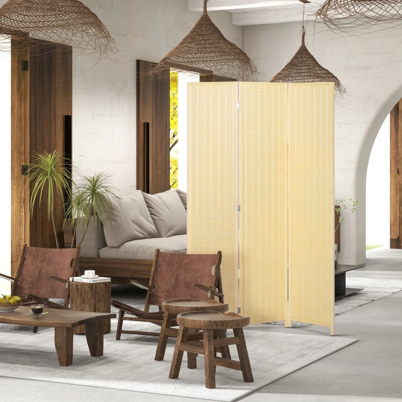 HOMCOM Woven Bamboo Room Divider, 3 Panel Folding Indoor Privacy Screens for Home Office, Natural Wood