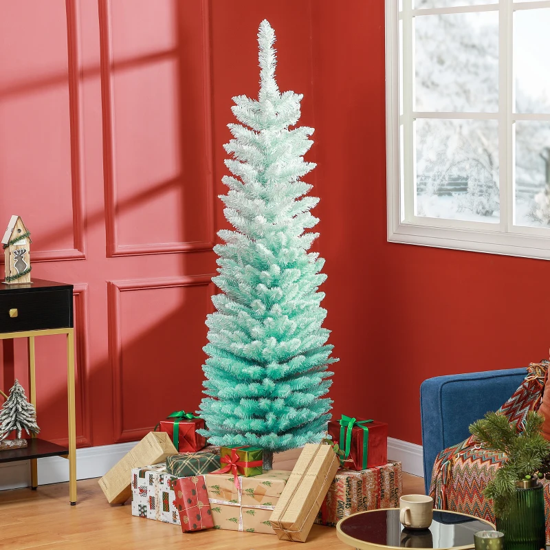 HOMCOM 5ft Pencil Christmas Trees, Skinny Artificial Christmas Tree for Xmas Holiday Decor, Gradient Blue