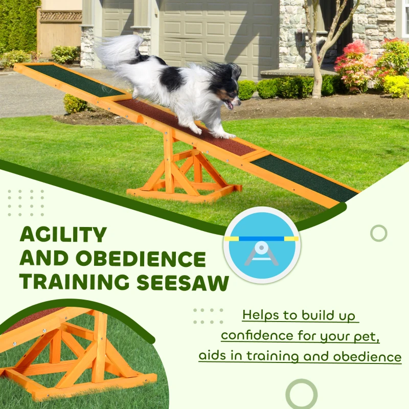 PawHut Wood Pet Seesaw Platform Dog Agility Training Equipment Run Game Toy Weather Resistant Pet Supplies Natural