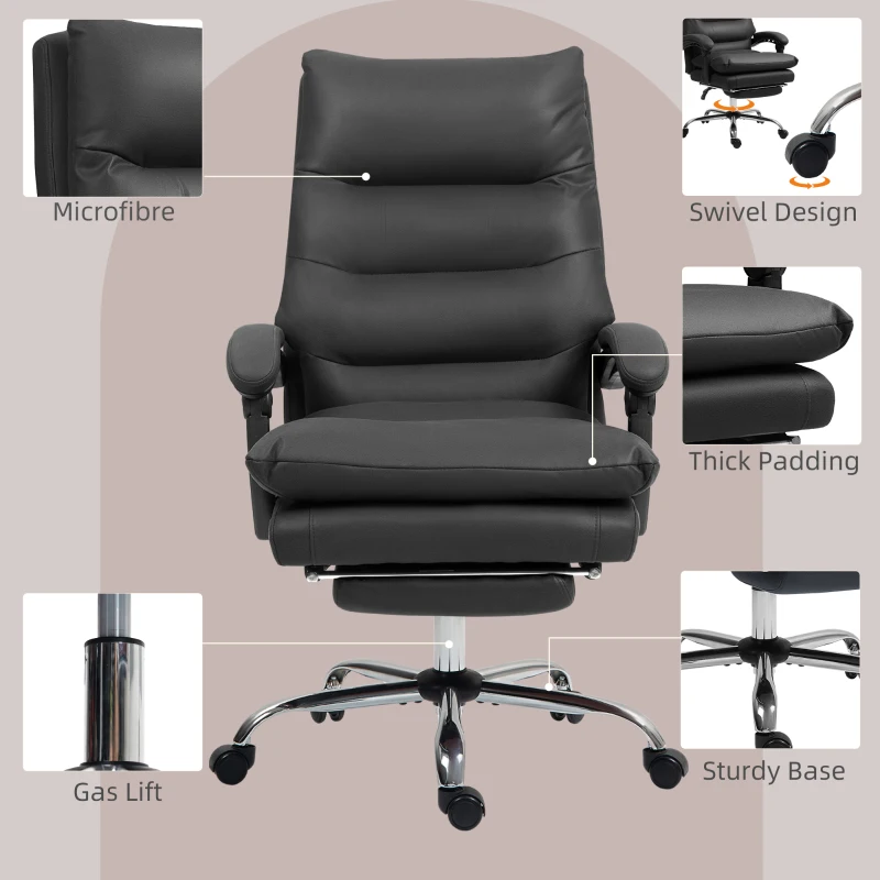 Vinsetto Executive Office Chair with 6-Point Massage, Microfibre Reclining Computer Chair with Footrest, Black