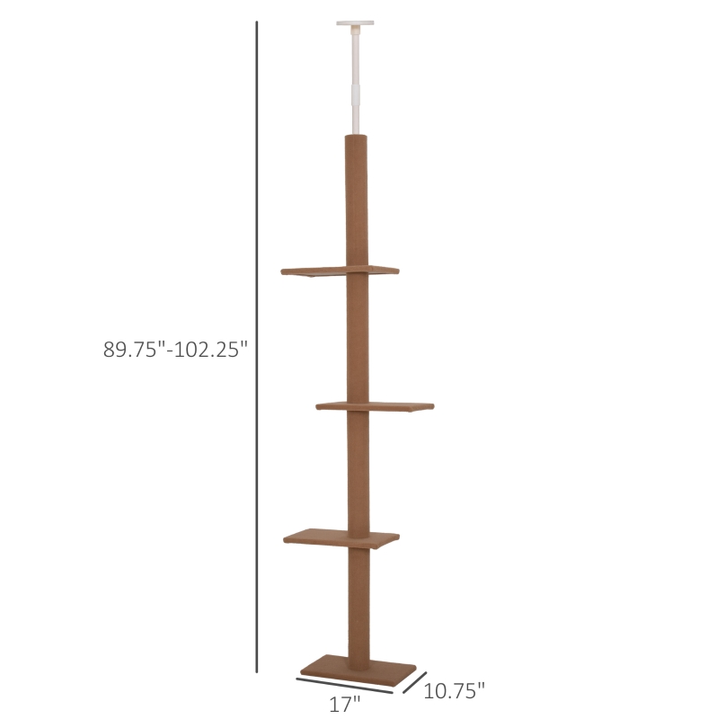 PawHut Floor-to-Ceiling Cat Tree Cat Climbing Tower with Sisal-Covered Scratching Posts Natural Cat Tree Activity Center for Kittens Cat Tower Furniture, Brown