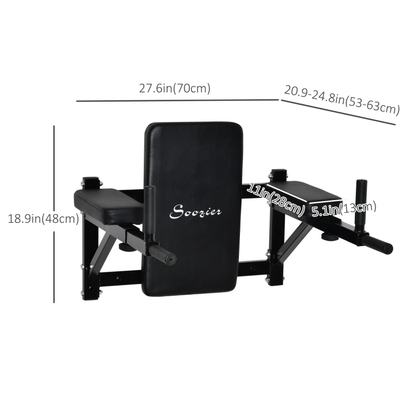 Soozier Wall Mounted Dip Station Multi-Function Power Tower Set Home Gym Pull Up Bar Chin Up Exercise Bar Knee Raise Triceps Leg