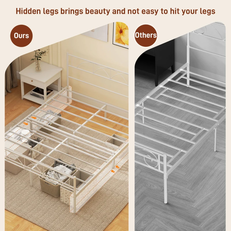 HOMCOM Metal Queen Platform Bed Frame with Headboard, Steel Slat Support, Underbed Storage, No Box Spring Needed, Easy Assembly