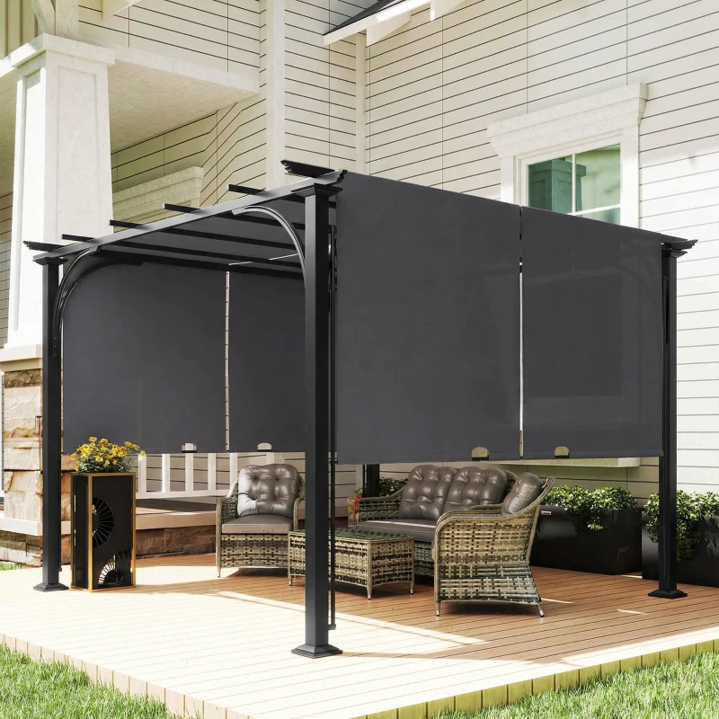 Outsunny 10' x 10' Retractable Pergola Canopy, UPF50+ Outdoor Metal Pergola Gazebo Sun Shade Shelter with Steel Frame, Dark Grey