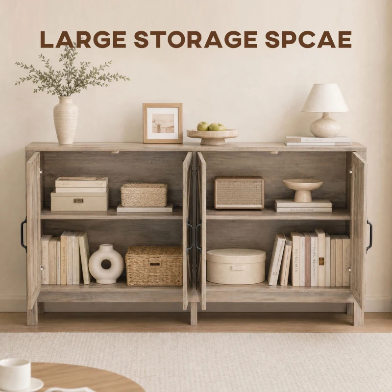 HOMCOM Sideboard Buffet, Storage Cabinet with Barn Door and Adjustable Shelf, TV Stand for TVs up to 65 Inches, Light Grey