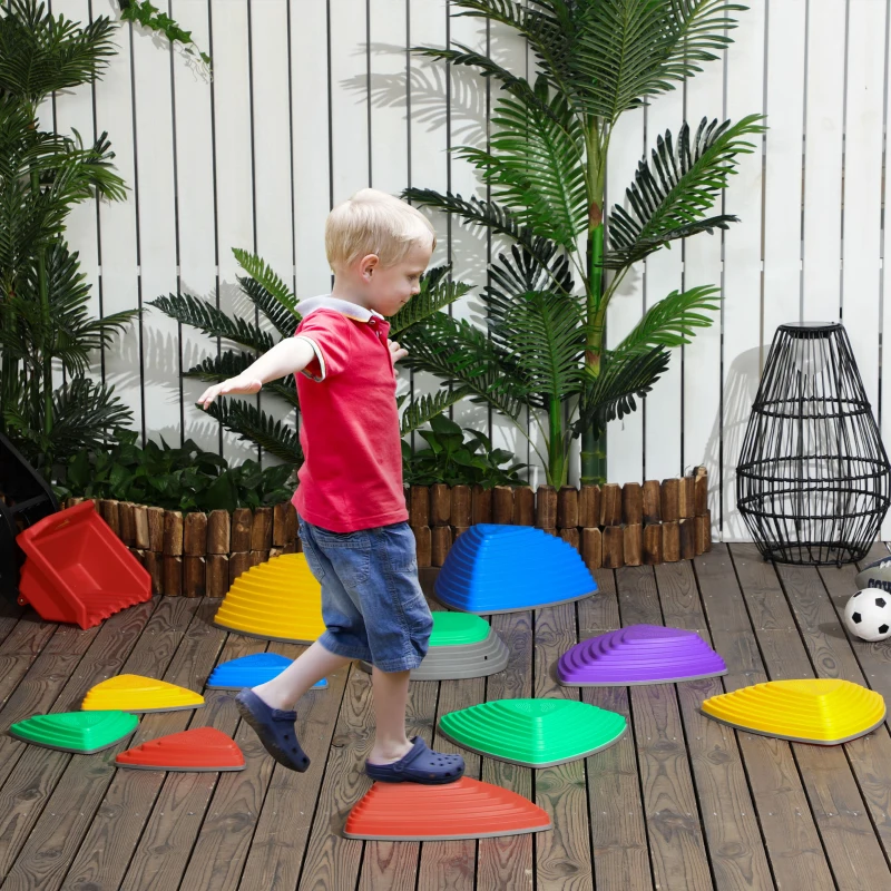 Outsunny 11 PCs Stepping Stones Kids with Non-slip Rubber, Stackable Balance Step Stones for Obstacle Course Sensory Play, Outdoor Indoor for 3-8 Years Old