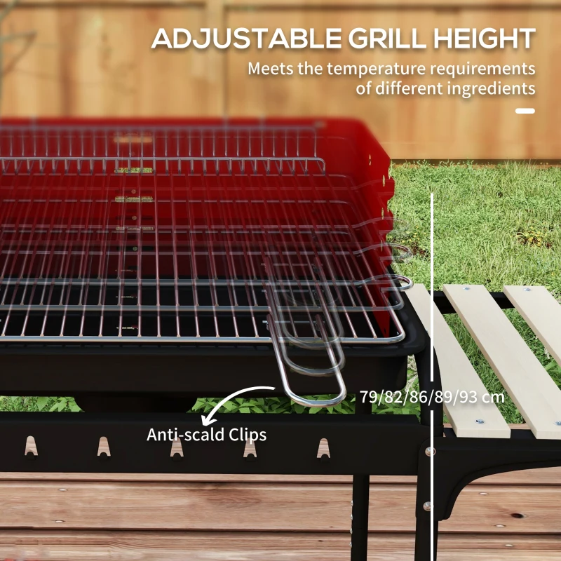 Outsunny Charcoal Barbecue Grill with Adjustable Grill Height, Portable BBQ Trolley with Ash Catcher and Wheels, Red