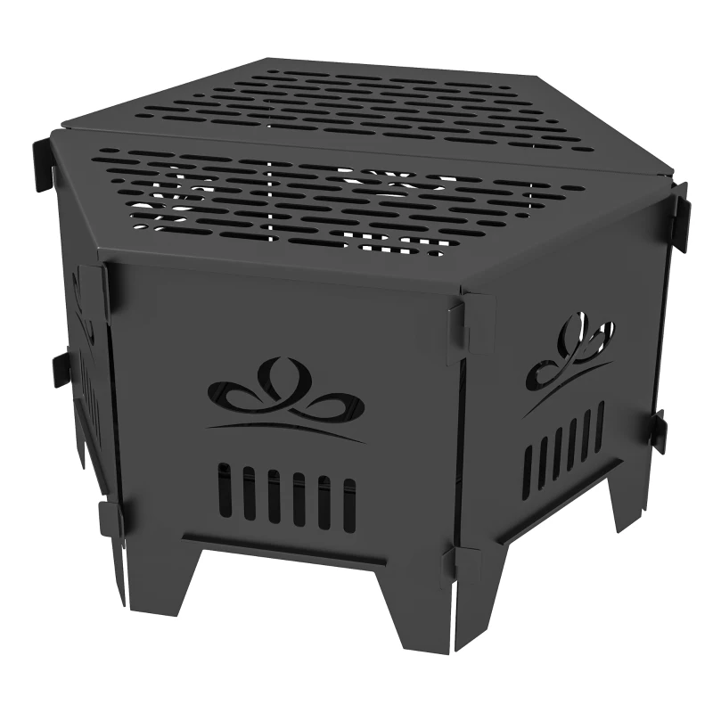 Outsunny 2-In-1 Portable Plug Fire Pit Table 20" Hexagon Firepit with Carrying Bag for Patio, Camping, Picnic, Bonfire
