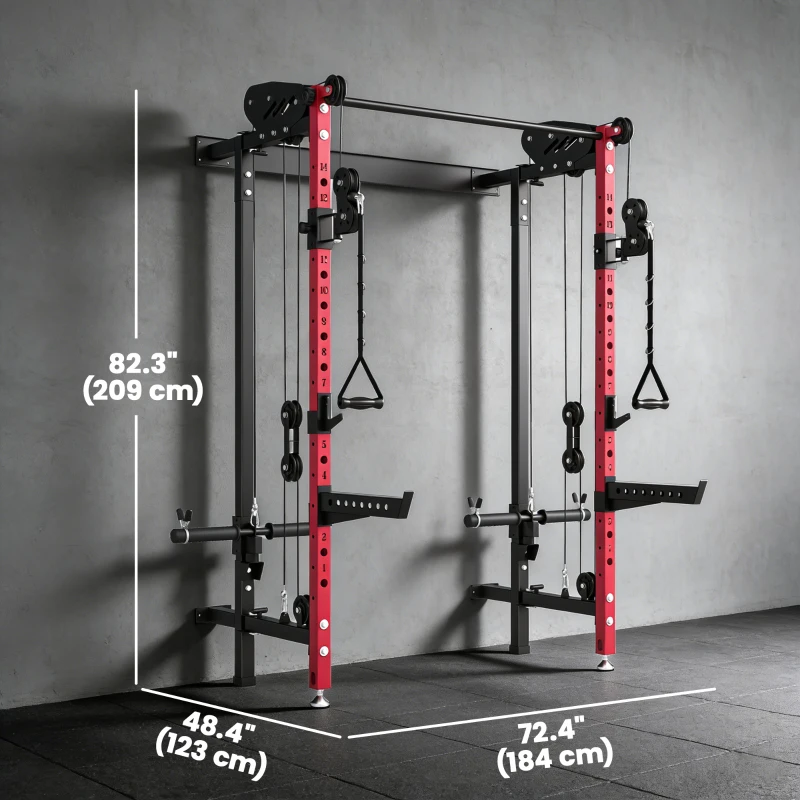 Soozier Foldable Power Cage, Space-Saving Power Rack with Pull-Up Bar, Cable Pulley System, 1540 lbs Capacity