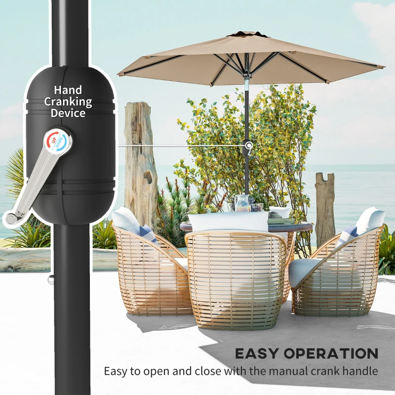 Outsunny Patio Sun Umbrella, Outdoor Parasol with 6 Ribs, Coffee