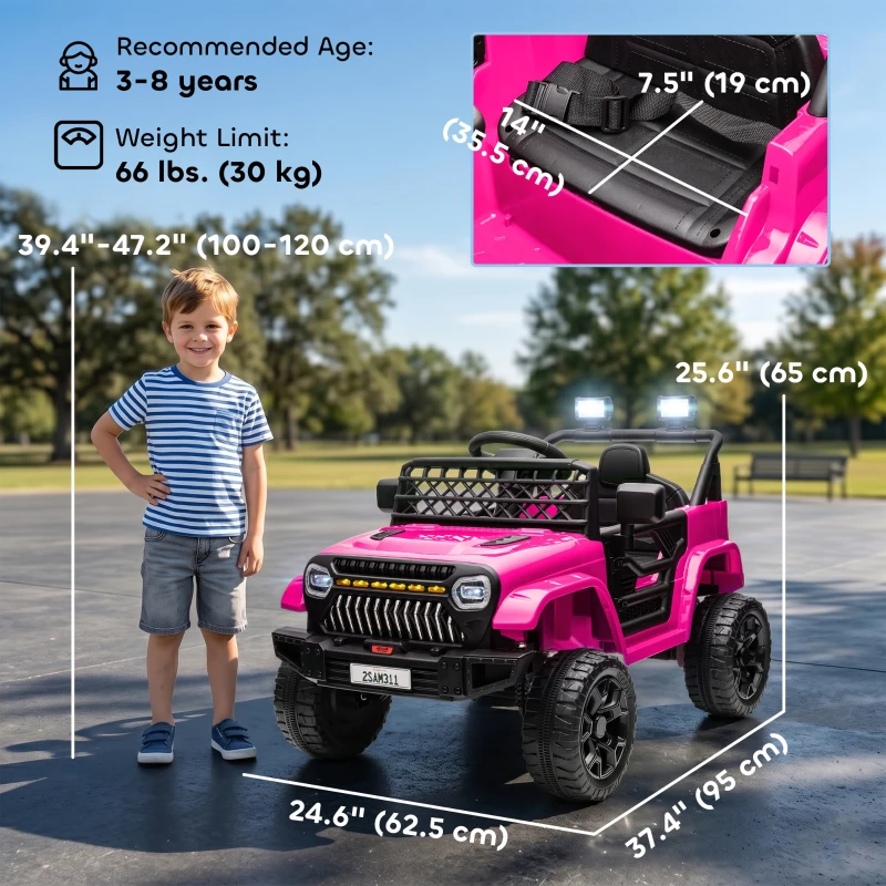 Qaba 12V Ride on Truck, Electric Car for Kids with Remote Control, Suspension, 3 Speeds, USB Music Headlights, Pink