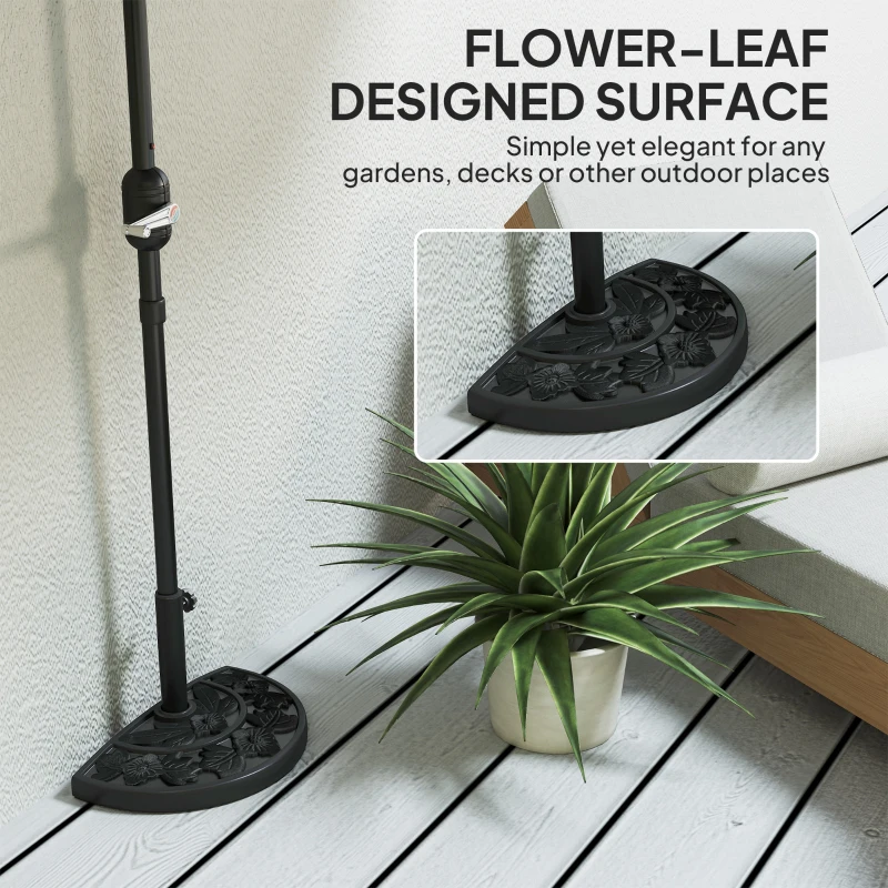 Outsunny 21 lbs Resin Half Umbrella Base, Concrete Half Umbrella Stand Outdoor Umbrella Base with Flower-Leaf Design, Patio Umbrella Stand for Outdoor Lawn Poolside, Black