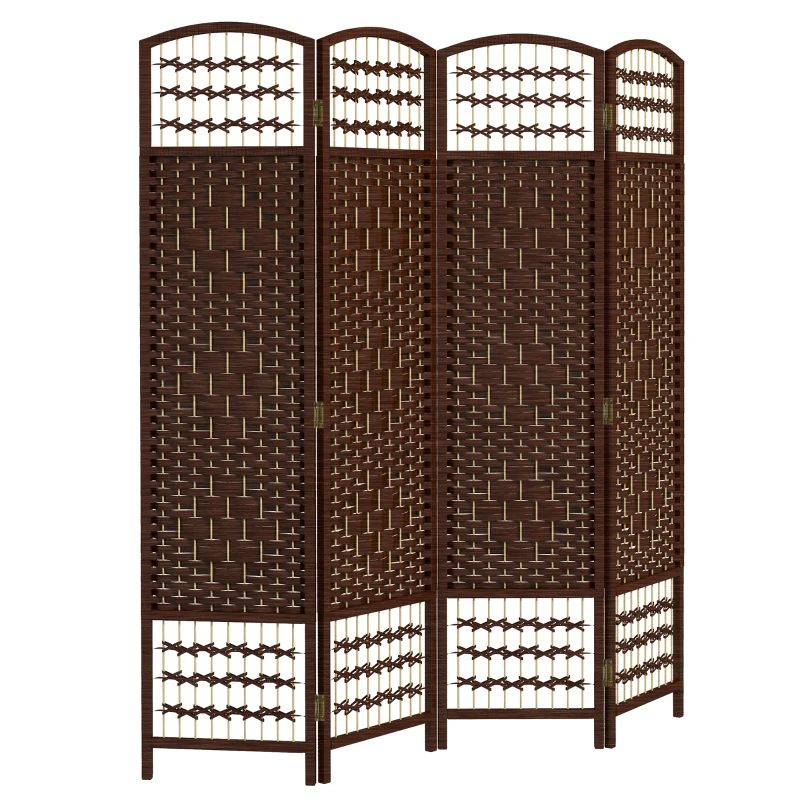 HOMCOM 4 Panel Folding Room Divider, Portable Privacy Screen, Wave Fiber Room Partition for Home Office, Brown