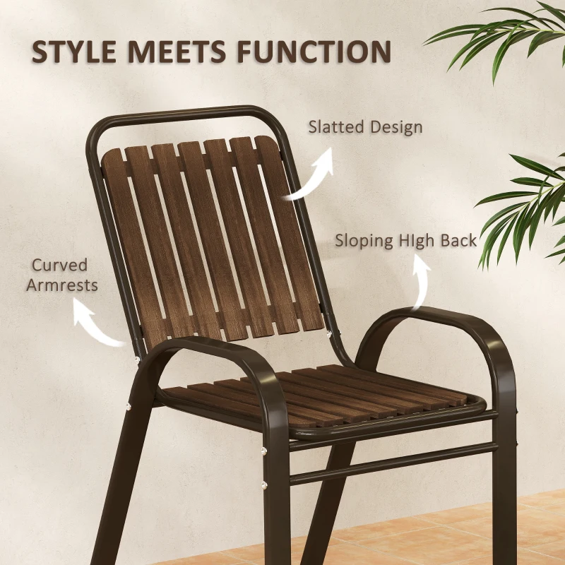 Outsunny 3 Pieces Patio Bistro Set, 2 Stackable Chairs with Tempered Glass Table, for Outdoor, Garden Backyard Porch, Dark Brown