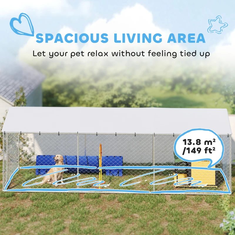 PawHut 19.7' x 7.5' x 6.6' Dog Kennel Outdoor for Small Medium Large Dogs with Waterproof Cover, Silver