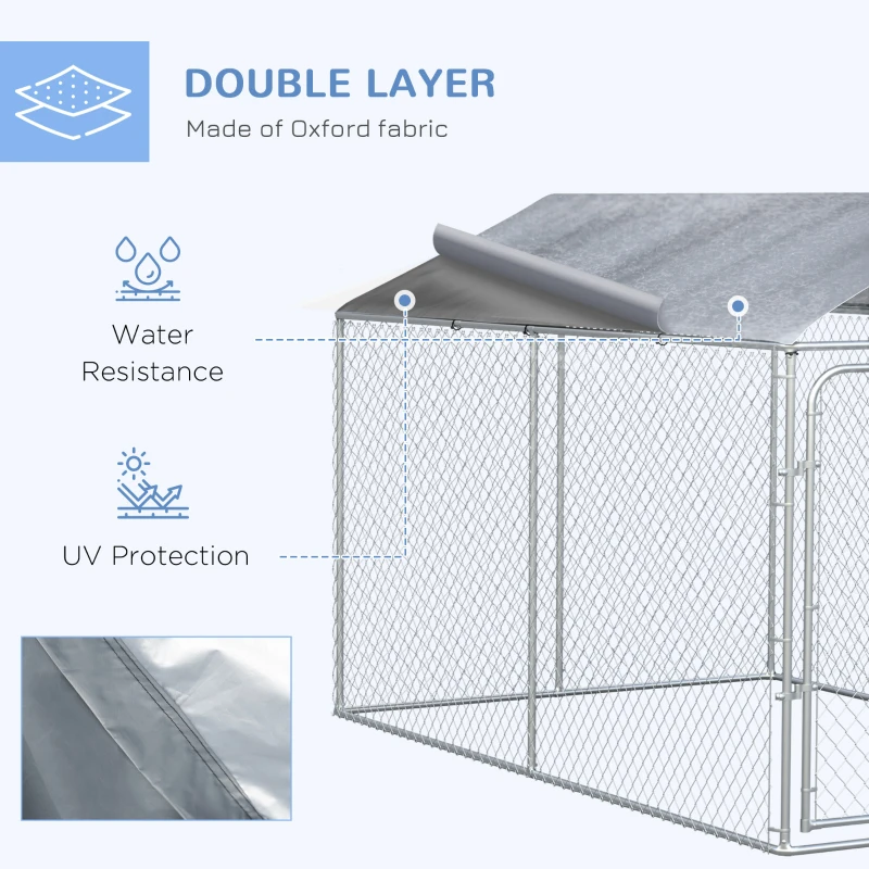 PawHut 13' x 7.5' x 7.5' Dog Kennel, Outdoor Dog Run with Waterproof, UV Resistant Roof, Lockable Door for Large-Sized Dogs, Silver