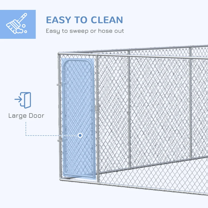 PawHut Dog Kennel Outdoor Galvanized Chain Link Fence Heavy Duty Pet Run House Chicken Coop with Secure Lock Mesh Sidewalls for Backyard Garden Silver, 15' L x 15' W x 5.9' H