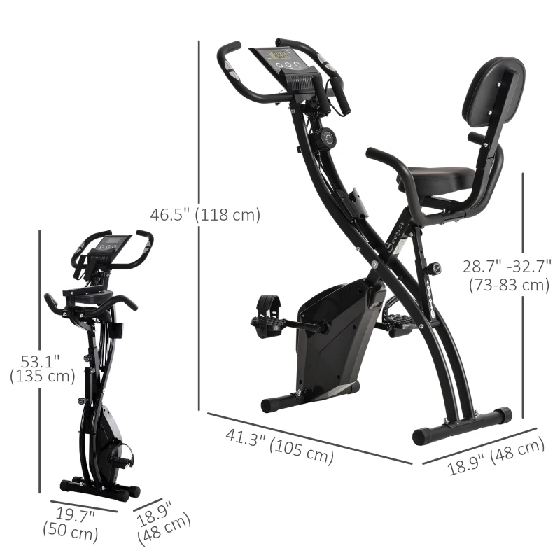 Soozier 3 in 1 Folding Exercise Bike, Foldable Stationary Bike with 8-Level Magnetic Resistance, Adjustable Seat, Black